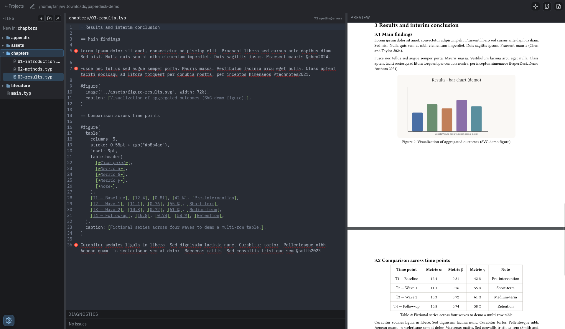 PaperDesk: Typst editor with live PDF preview in the app window